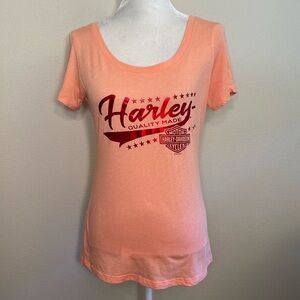 Harley-Davidson Short Sleeve T Shirt Shiny Red Metallic Lettering Logo